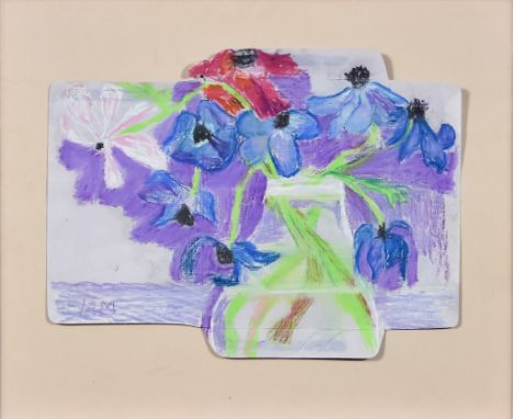 ARR Margaret Mellis (1914-2009) - Coloured chalk/pastel -  "Rose's Anemones", initialled, on used envelope, 10.5ins x 8ins, i