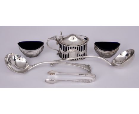 A Pair of George III Silver Sauce Ladles and Mixed Silverware, the sauce ladles maker's mark indistinct, possibly London 1767