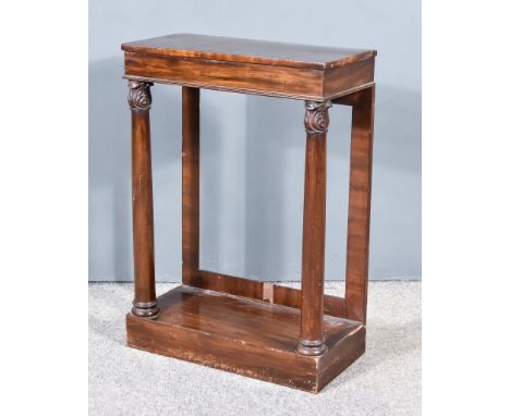 A 19th Century Mahogany Rectangular Console Table, with plain top and deep frieze, on turned leaf capped front supports with 