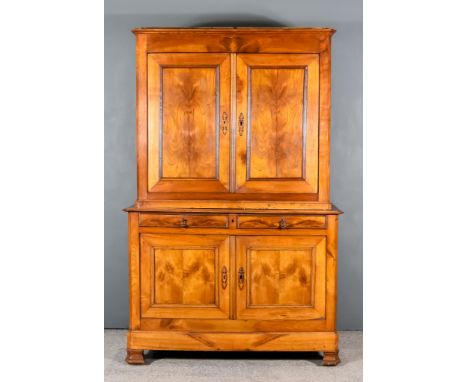 A Late 19th Century French Provincial Cherry Wood Buffet, with moulded edge to top, plain frieze, fitted two shelves enclosed