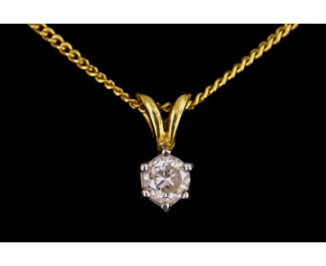 An 18ct Gold and Diamond Pendant, 18ct fine gold chain with suspended brilliant cut white diamond, approximately .25ct, 400mm