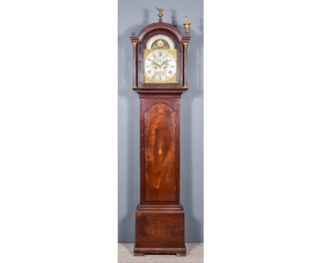 A 19th Century Mahogany Longcase Clock by Henry Hawkins of Plymouth, the 12ins arched brass dial with silvered chapter ring w