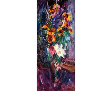 ARR Matthew Smith (1879-1959) - Oil painting - "Mixed Flowers in a vase" canvas 28ins x 12ins, in deep gilt moulded frame Pro