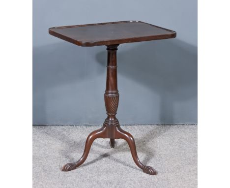 A George III Mahogany Rectangular Tray Top Tripod Table on turned central column with spiral reeded knop, and cabriole legs w