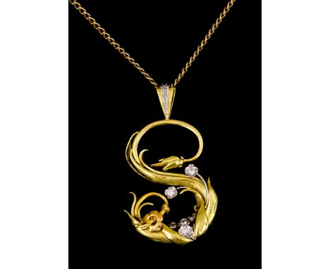 A Floral Gem Set Pendant, set with small white stones,25mm x 20mm, suspended from 9ct gold fine chain, 460mm overall, total g