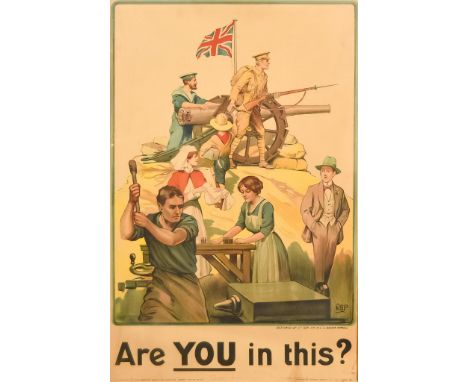 A World War I Poster - "Are YOU in this?" designed by Lt. Gen. Sir R.S.S. Baden Powell, and printed by Johnson, Riddell & Co 