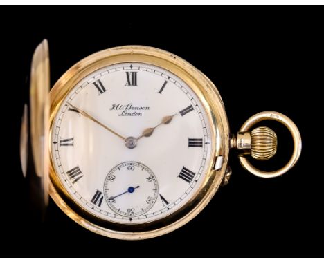 A Keyless Half Hunting Cased Pocket Watch, by Benson, 9ct gold case, 50mm diameter, no dust cover, movement signed "The New L