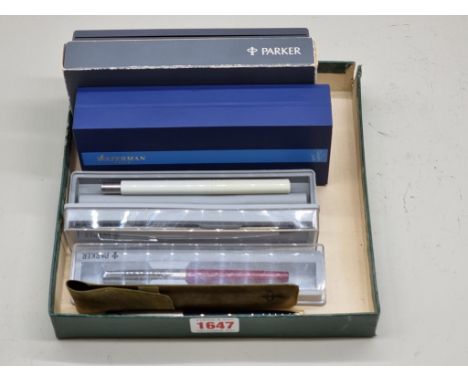 A Waterman fountain pen; together with nine various Parker pens, most boxed. (10) 