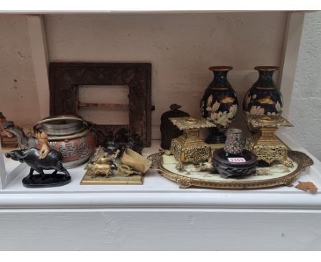 A mixed group of Oriental items,&nbsp;to include: a pair of cloisonne enamel vases, 21cm high. (13) 