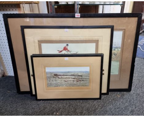 Cecil Aldin, a hunting scene, the mount signed in pencil, and with small pastel sketch of hound's head, I.33 x 68.5cm; togeth