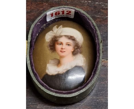 After Elisabeth Louise Vigee Le Brun,&nbsp;late 19th century, self portrait,, indistinctly labelled verso, on porcelain, 8.4 