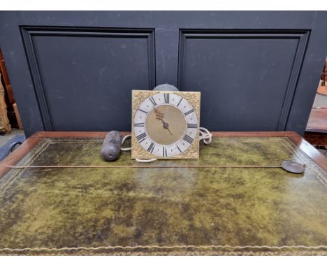 An 18th century brass 10in 30 hour longcase clock dial and movement, the silvered chapter ring inscribed 'Rogers, Leominster'