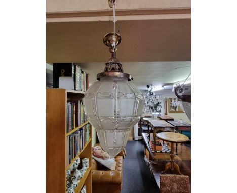 An Art Deco frosted glass ceiling lantern, 34cm high. 