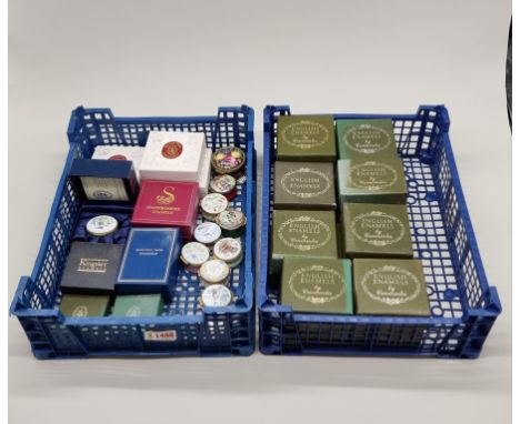 A large collection of enamel boxes, most by Crummles, comprising twenty five boxed examples, and ten further unboxed. (35) 