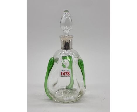 A silver mounted clear glass decanter and stopper, 26.5cm high, (s.d.).&nbsp; 