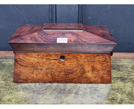 An early Victorian rosewood sarcophagus tea caddy,&nbsp;33cm wide.&nbsp; 