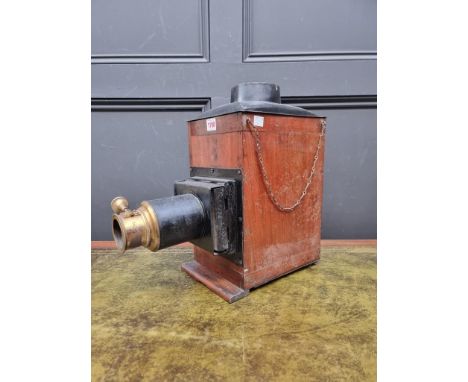 An antique mahogany magic lantern, 41cm high.&nbsp; 