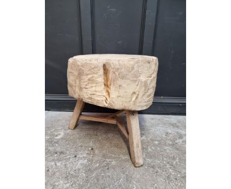 An unusual butcher's block style tree trunk tripod table,&nbsp;65cm high x 65cm wide. 