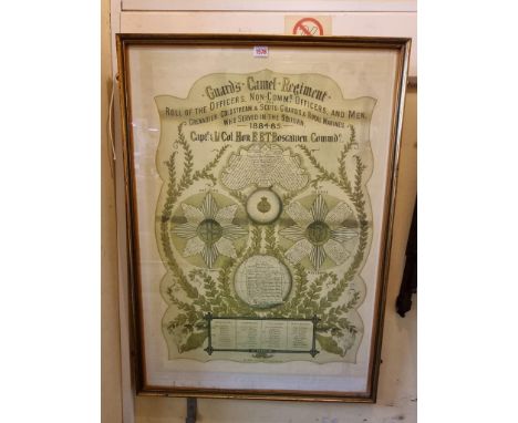 A print of The 'Guards Camel Regiment Roll of The Officers... and Men Who Served in The Soudan...', 86 x 61.5cm. 