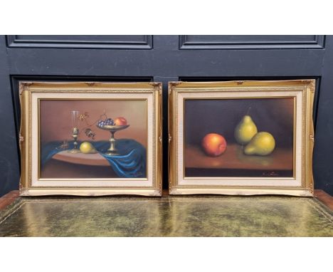 K Cotton,&nbsp;still lifes, a pair, each signed, oil on canvas, 29 x 39.5cm. (2) 