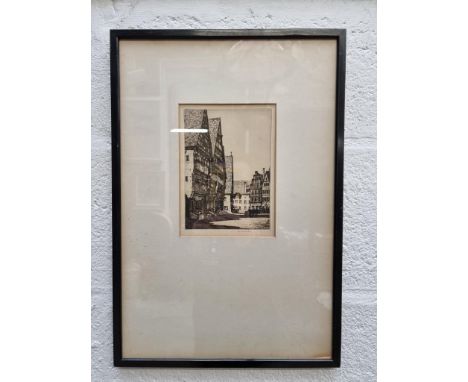 Louis Rosenberg,&nbsp;'Dunkelsbuhl Houses', signed in pencil, inscribed on old label verso, etching, pl.17.5 x 13cm. 