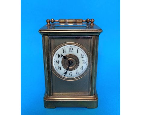 A 19th century brass carriage clock with gilt and cream dial and timepiece movement, height 5" 