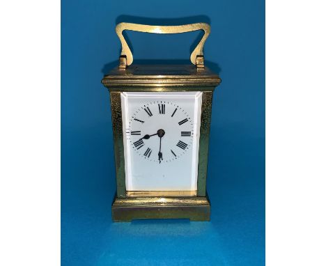 An early 20th century brass cased carriage clock with French 8 day timepiece movement, 5" 