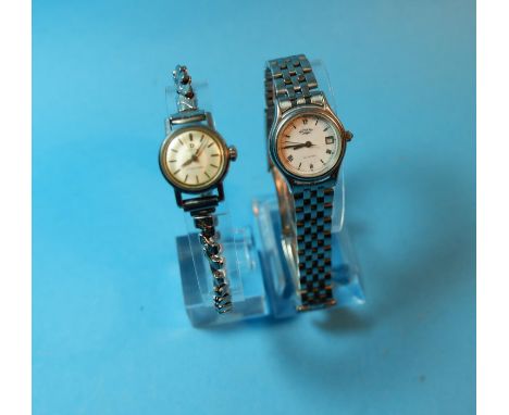 A ladies Omega wristwatch with circular dial and Arabic numerals, on expanding strap; a ladies Rotary wristwatch 