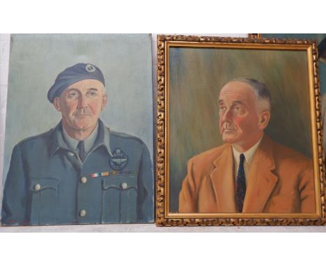 K R Lee:  Oil on canvas, head and shoulders portrait of a veteran member of the Royal Observer Corps, 24" x 18"; another port