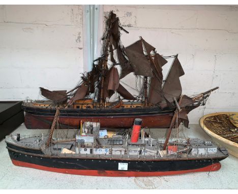 A hand made model of the Cutty Sark; another of a steam cargo ship, 20" 