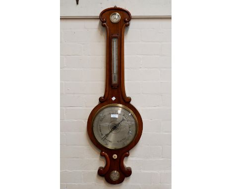 A 19th century mahogany cased mercury column banjo barometer with silvered dials 