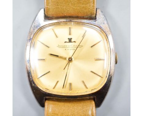 A gentleman's stainless steel Jaeger LeCoultre Club manual wind wrist watch, on associated strap, case diameter 32mm.