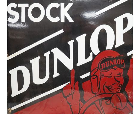 A Dunlop stock enamelled sign 43cm sq