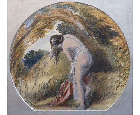 19th Century English School Sketch of a female bather,charcoal and watercolourinitialled H.B,35 x 39cm