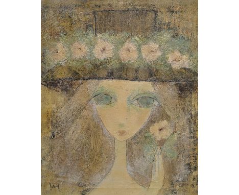Philip Lyford (1887-1950), oil on canvas, Portrait of a girl wearing a wide brimmed bonnet, oil on canvas, signed, 60 x 50cm