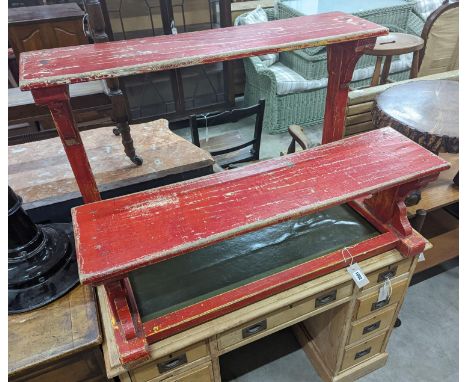 A vintage double student's desk, width 94cm, depth 60cm, height 58cm