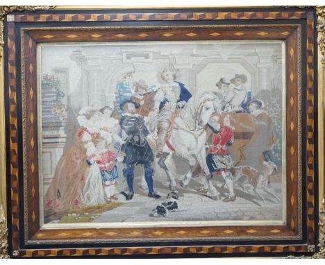 A 19th century Berlin tapestry panel in cubed parquetry and gilt gesso frame, width 146cm, height 120cm