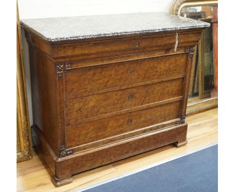 A 19th century French mahogany marble top commode, width 115cm, depth 57cm, height 96cm