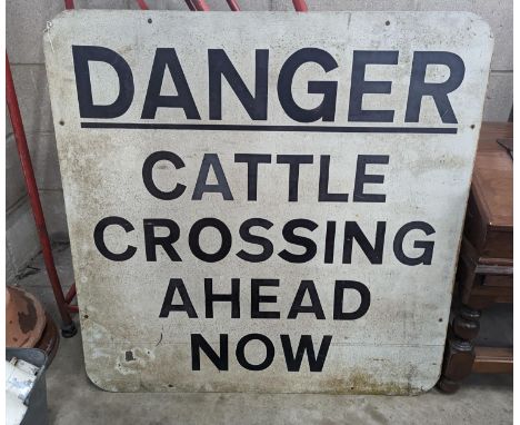 A square vintage metal 'cattle crossing' sign, length 92cm