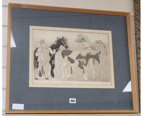 Ellen Gilbert, etching, 'Barnet Fayre', signed and dated '76, 4/50, 26 x 38cm