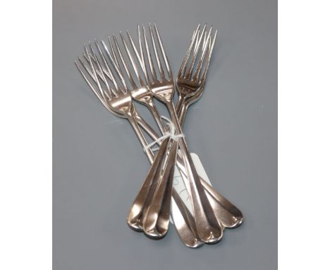 A set of six George V Irish silver Hanovarian pattern dessert forks, R &amp; Co, Dublin, 1913, 8 oz.