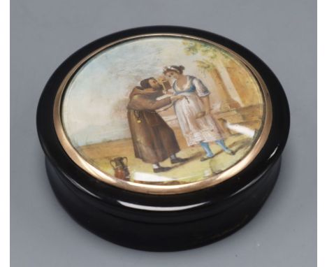 A 19th century tortoiseshell miniature inset snuff box 8.5cm