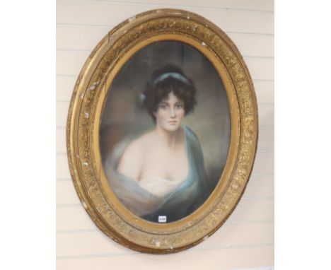 English School (19th century), pastel, portrait of a lady, 73 x 55cm, in oval gilt frame (a.f.)