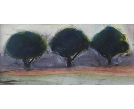 •ANTHONY FRY (1927-2016) THREE TREES Mixed media on paper 10 x 22cm.; with an oil on paper, `Yellor Roses` by Dick Lee, signe
