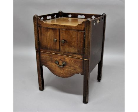 GEORGE III MAHOGANY TRAY TOP COMMODE with a pair of doors above the converted pot drawer, height 76cm, width 53cm, depth 48cm