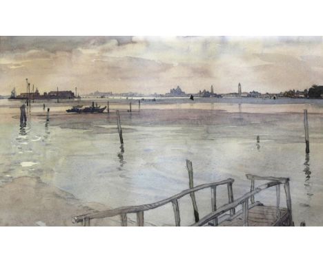•LEONARD RUSSELL SQUIRRELL, RWS (1893-1979) VENICE FROM THE LIDO Signed and indistinctly dated, inscribed on paper on new bac