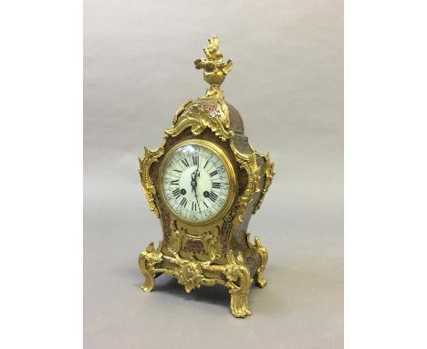 FRENCH BOULLE MANTEL CLOCK 19th century, the 4 1/2" enamelled dial on a brass, eight day movement stamped A &amp; N Paris, ha