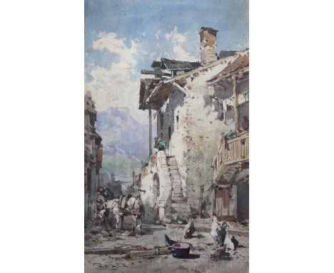 EMMANUEL COSTA (1833-1921) A VILLAGE STREET Signed, watercolour and pencil 34.5 x 21cm. ++ Needs only a light clean