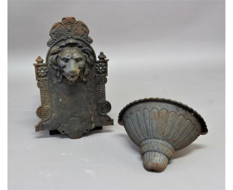 CAST IRON LION MASK WATER FEATURE above a demi-lune basin, height 83cm