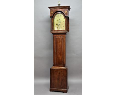 MAHOGANY LONGCASE CLOCK the brass dial with a 10 1/2" chapter ring, subsidiary seconds dial and date aperture, inscribed Jno 